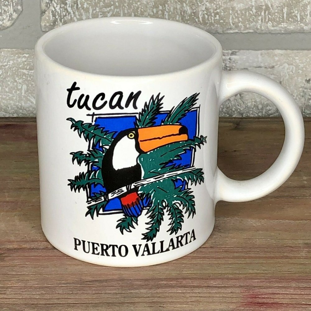 Tucan Puerto Vallarta Glazed Ceramic Coffee Tea Mug Novelty Souvenir 12 oz